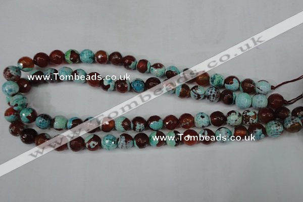 CAG5215 15 inches 10mm faceted round fire crackle agate beads