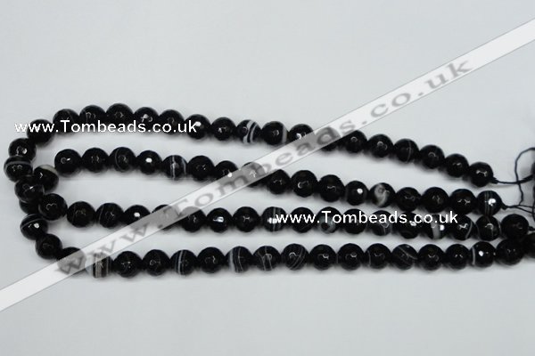 CAG5273 15.5 inches 8mm faceted round black line agate beads