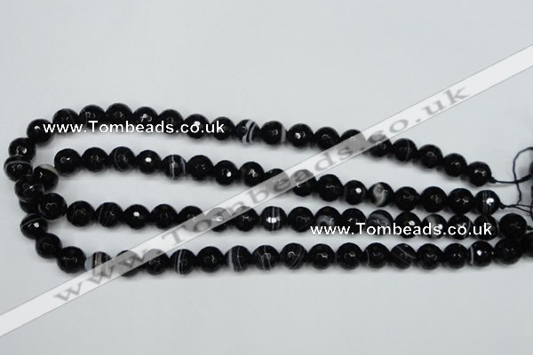 CAG5274 15.5 inches 10mm faceted round black line agate beads