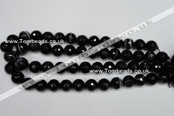 CAG5276 15.5 inches 14mm faceted round black line agate beads