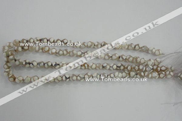 CAG5333 15.5 inches 8mm faceted round tibetan agate beads wholesale