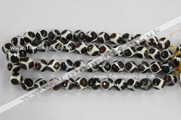 CAG5341 15.5 inches 14mm faceted round tibetan agate beads wholesale