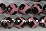 CAG5350 15.5 inches 14mm faceted round tibetan agate beads wholesale