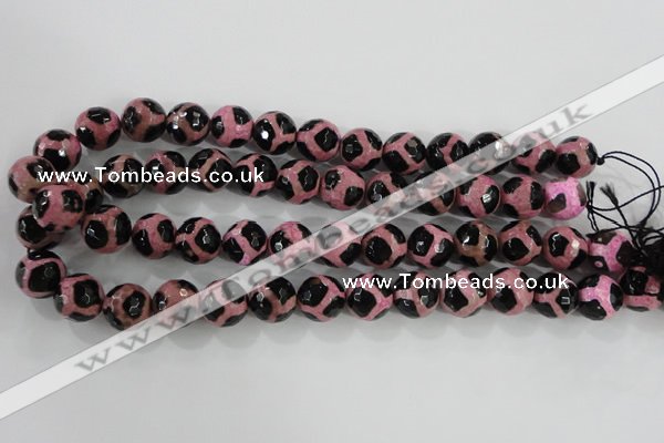 CAG5350 15.5 inches 14mm faceted round tibetan agate beads wholesale