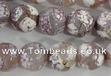 CAG5355 15.5 inches 14mm faceted round tibetan agate beads wholesale