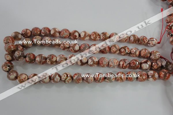 CAG5359 15.5 inches 12mm faceted round tibetan agate beads wholesale