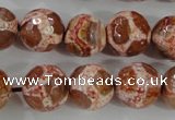 CAG5360 15.5 inches 14mm faceted round tibetan agate beads wholesale