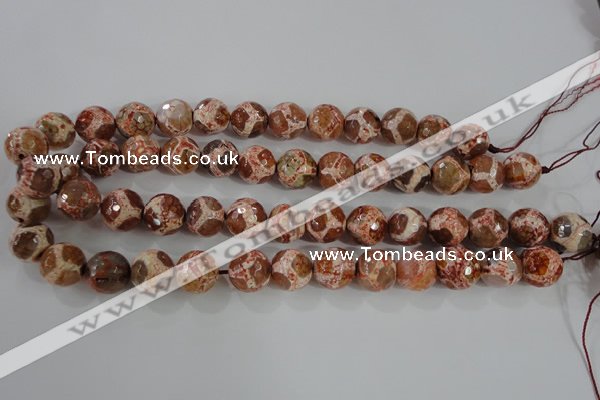 CAG5360 15.5 inches 14mm faceted round tibetan agate beads wholesale