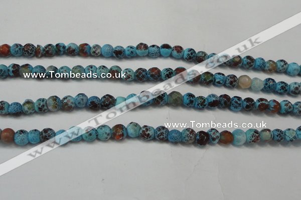 CAG5658 15 inches 4mm faceted round fire crackle agate beads