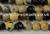 CAG5672 15 inches 6mm faceted round fire crackle agate beads