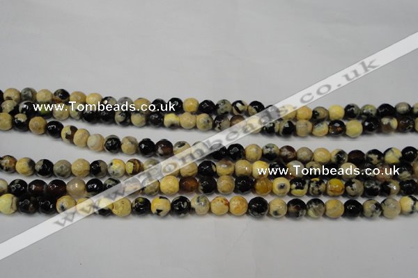 CAG5672 15 inches 6mm faceted round fire crackle agate beads