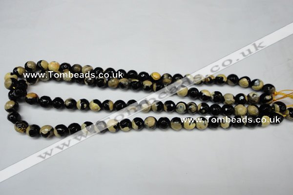 CAG5683 15 inches 8mm faceted round fire crackle agate beads