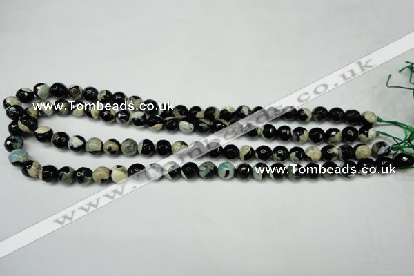 CAG5684 15 inches 8mm faceted round fire crackle agate beads