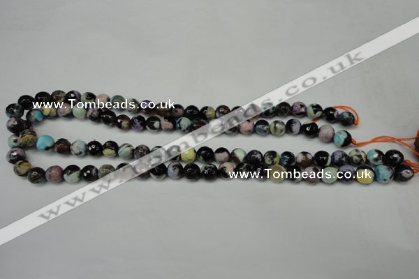CAG5689 15 inches 8mm faceted round fire crackle agate beads