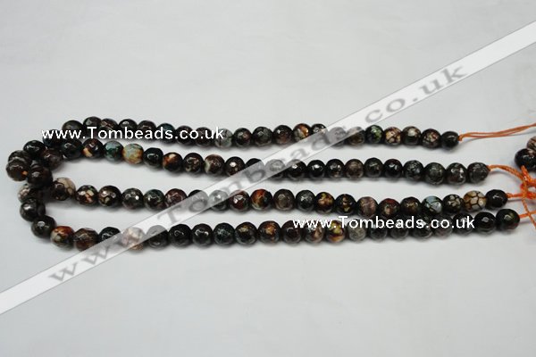 CAG5692 15 inches 8mm faceted round fire crackle agate beads