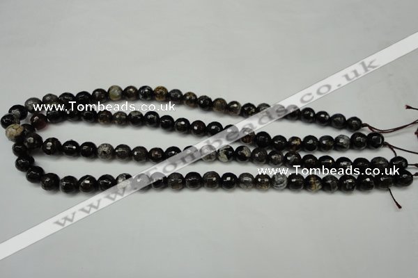 CAG5693 15 inches 8mm faceted round fire crackle agate beads
