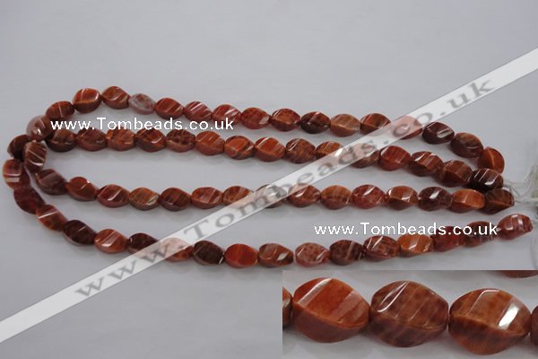 CAG581 15.5 inches 8*12mm faceted & twisted rice natural fire agate beads