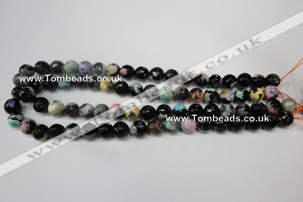 CAG5813 15 inches 10mm faceted round fire crackle agate beads