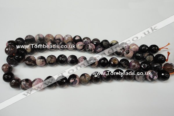 CAG5825 15 inches 12mm faceted round fire crackle agate beads