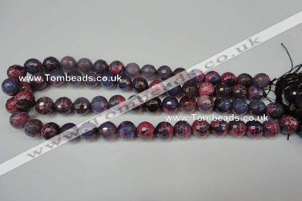 CAG5826 15 inches 12mm faceted round fire crackle agate beads