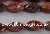 CAG583 15.5 inches 10*20mm faceted & twisted rice natural fire agate beads