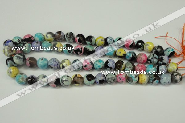 CAG5830 15 inches 12mm faceted round fire crackle agate beads