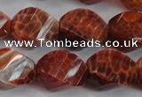 CAG584 15.5 inches 15*20mm faceted & twisted rice natural fire agate beads