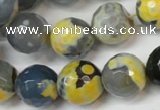CAG5842 15 inches 14mm faceted round fire crackle agate beads