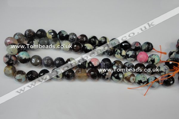 CAG5847 15 inches 14mm faceted round fire crackle agate beads