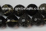 CAG5848 15 inches 14mm faceted round fire crackle agate beads