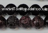 CAG5849 15 inches 14mm faceted round fire crackle agate beads