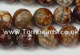 CAG5850 15 inches 14mm faceted round fire crackle agate beads