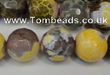 CAG5858 15 inches 16mm faceted round fire crackle agate beads