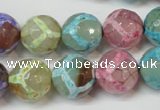 CAG5894 15 inches 14mm faceted round tibetan agate beads wholesale