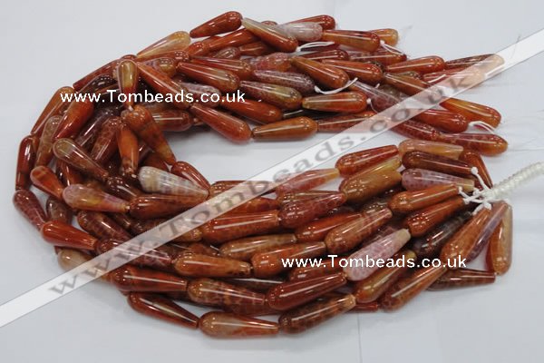 CAG596 15.5 inches 10*30mm teardrop natural fire agate beads