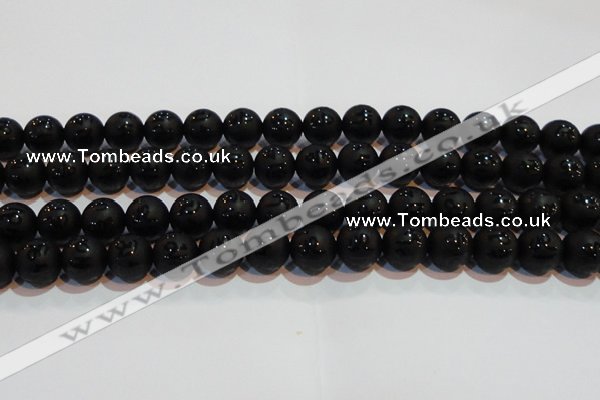 CAG6002 15.5 inches 8mm carved round matte black agate beads