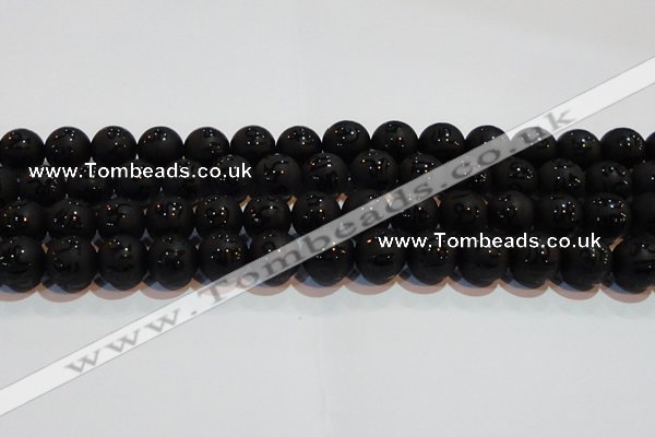 CAG6004 15.5 inches 12mm carved round matte black agate beads