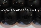 CAG6006 15.5 inches 16mm carved round matte black agate beads