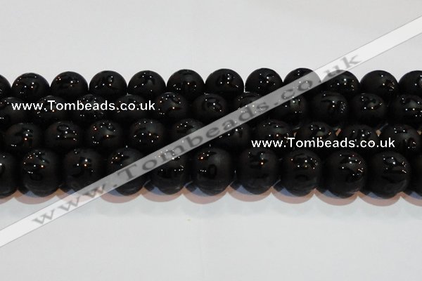 CAG6006 15.5 inches 16mm carved round matte black agate beads