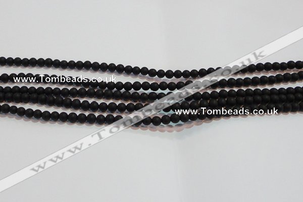 CAG6010 15.5 inches 4mm round matte black agate beads