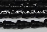 CAG6042 15.5 inches 5*8mm carved calabash matte black agate beads