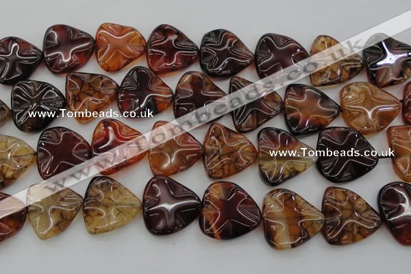 CAG6076 15.5 inches 30mm wavy triangle dragon veins agate beads