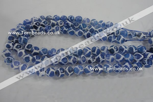 CAG6121 15 inches 10mm faceted round tibetan agate gemstone beads