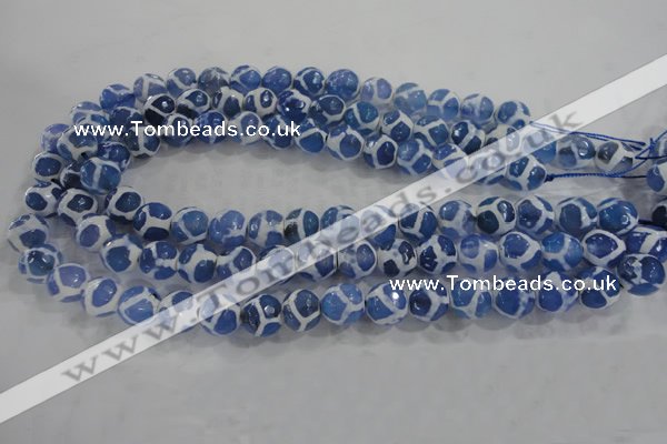 CAG6123 15 inches 14mm faceted round tibetan agate gemstone beads