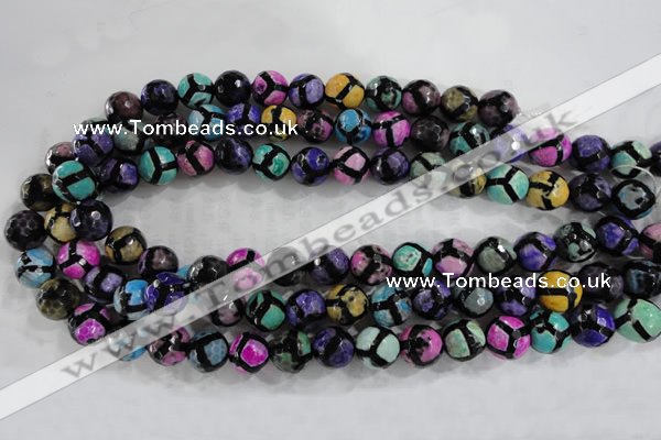 CAG6132 15 inches 12mm faceted round tibetan agate gemstone beads