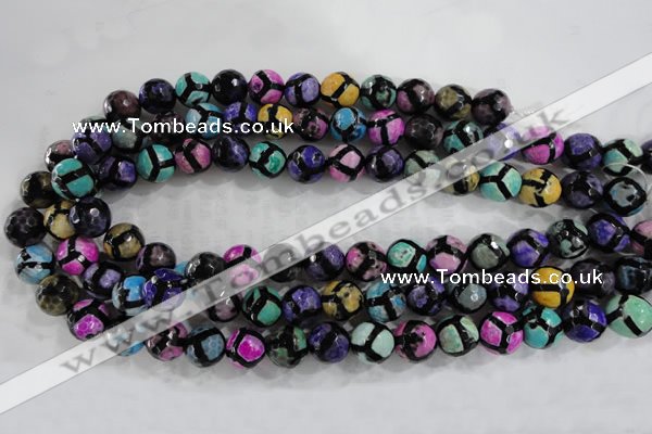 CAG6133 15 inches 14mm faceted round tibetan agate gemstone beads