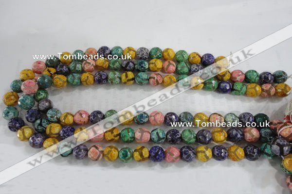CAG6141 15 inches 10mm faceted round tibetan agate gemstone beads