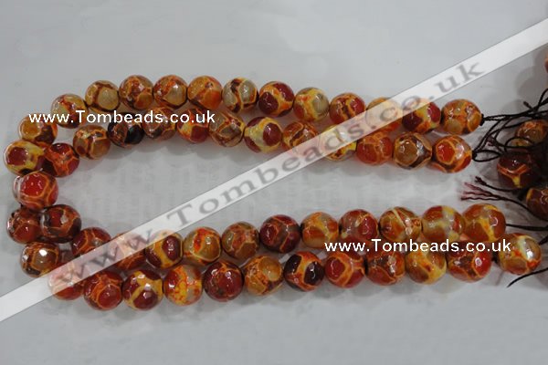 CAG6151 15 inches 12mm faceted round tibetan agate gemstone beads