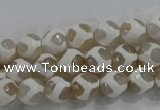 CAG6177 15 inches 12mm faceted round tibetan agate gemstone beads