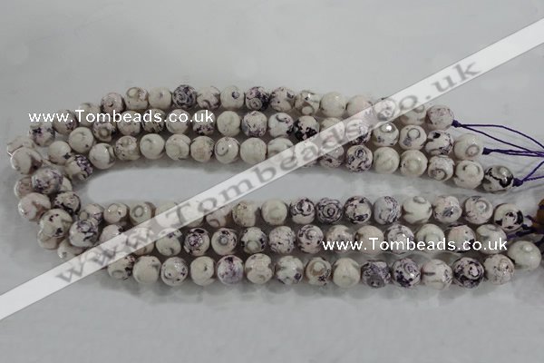 CAG6181 15 inches 12mm faceted round tibetan agate gemstone beads